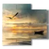 cuadro mare barco y gaviota al atardecer - version: 4 pannelli 91x85cm