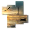 quadro mare barca e gabbiano al tramonto - version: 4 pannelli 94x98cm