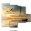 cuadro mare barco y gaviota al atardecer - version: 5 pannelli 104x90cm