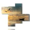 painting sea boat and seagull at sunset - version: 4 pannelli 115x98cm