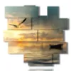 cuadro mare barco y gaviota al atardecer - version: 14 pannelli 162x153cm