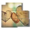 modern paintings with wooden hearts - version: 5 pannelli 102x93cm