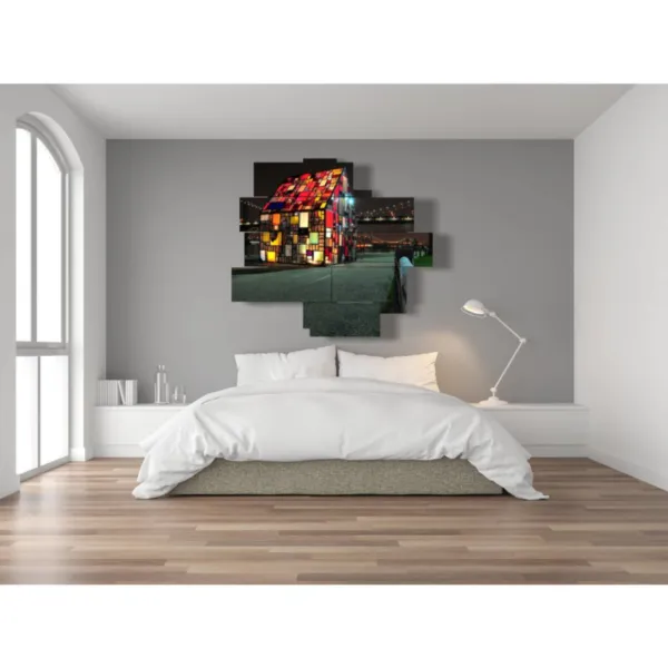 Hand-painted abstract cityscape paintings