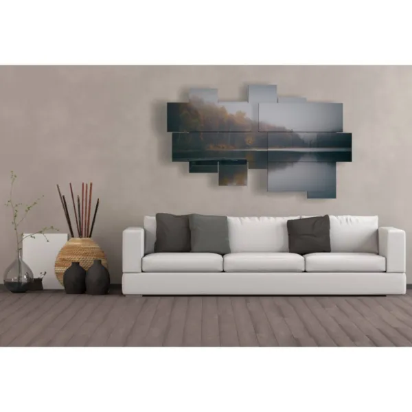 Painting of a lake surrounded by nature