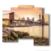 quadro ny colori del tramonto sul ponte - version: 5 pannelli 89x77cm
