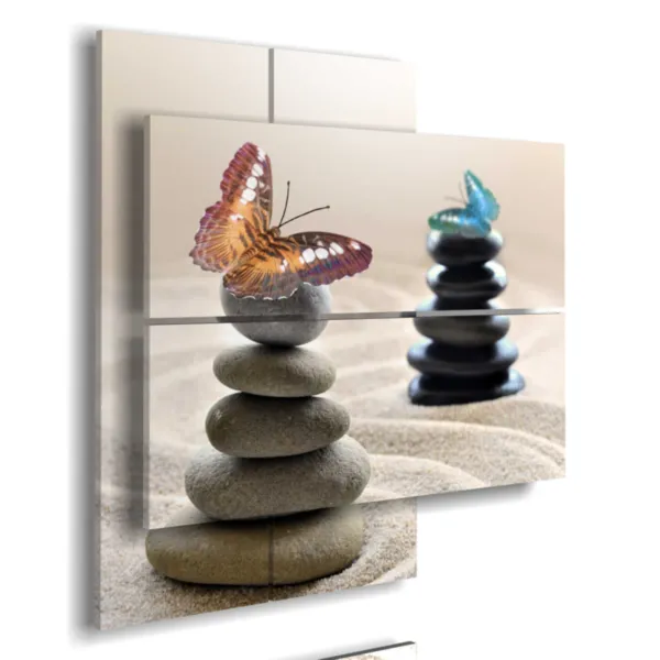 Cuadro de mariposas y piedras.