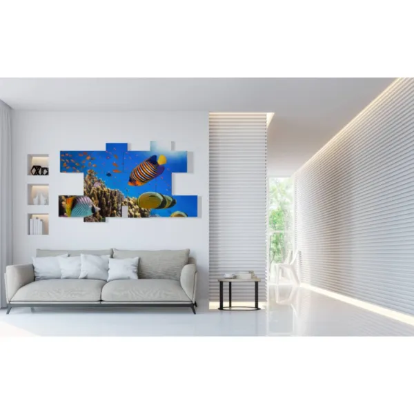 wall-mounted fish paintings