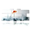 paintings with fish jumping into the void - version: 13 pannelli 233x107cm
