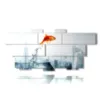 paintings with fish jumping into the void - version: 12 pannelli 232x107cm