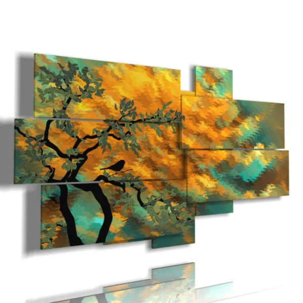 Paintings of nature with trees in autumn.