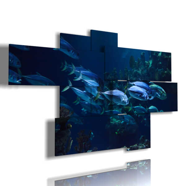 tableaux modernes avec des poissons en bleu profond
