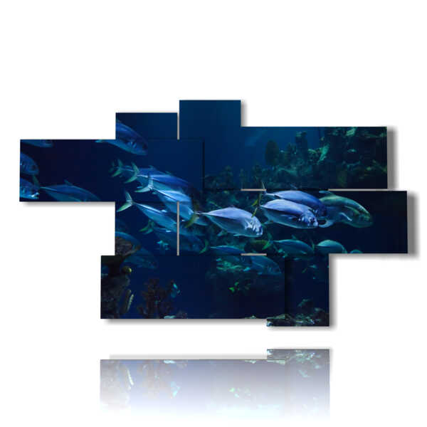 tableaux modernes avec des poissons en bleu profond