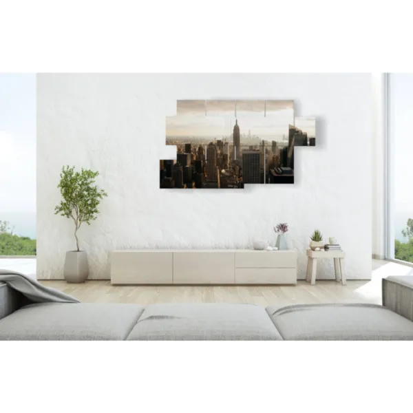 quadri skyline new york al tramonto