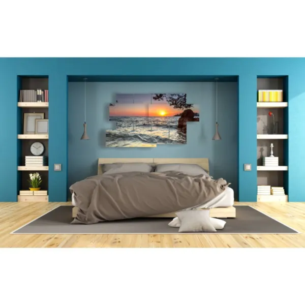 Paintings of sunsets on the wall