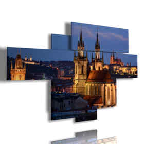 tableau avec photo ville la nuit - Prague