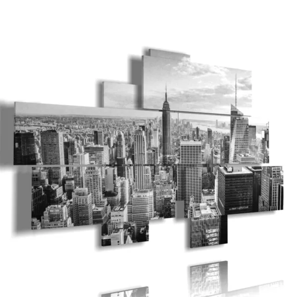 A black and white panoramic New York painting
