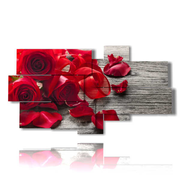 tableaux de roses rouges et pétales étendus