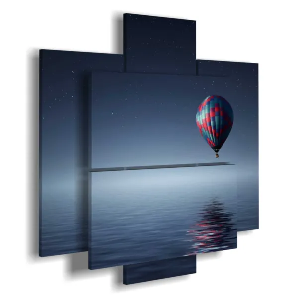 Paintings with hot air balloons on a night warmed by the moon