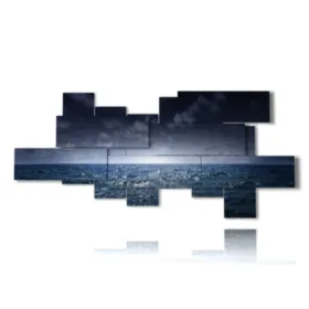 Paintings of the sea at night and the glow of the moon.