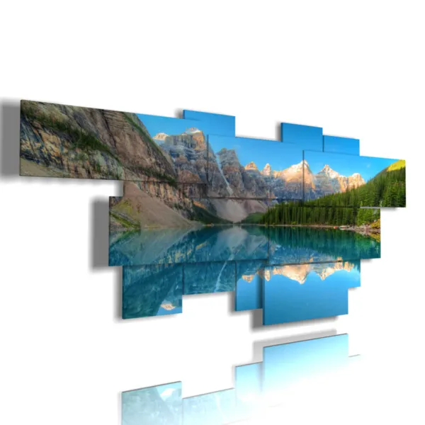 Paintings with lake and mountains