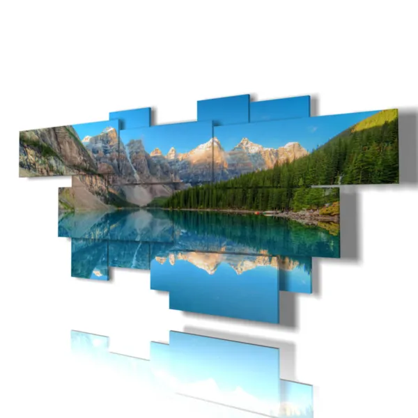 Paintings with a lake kissed by the mountains.