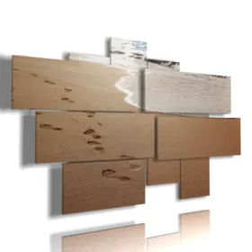 Sand-colored paintings with footprints on the shoreline