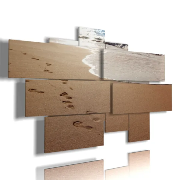 Sand-colored paintings with footprints on the shoreline