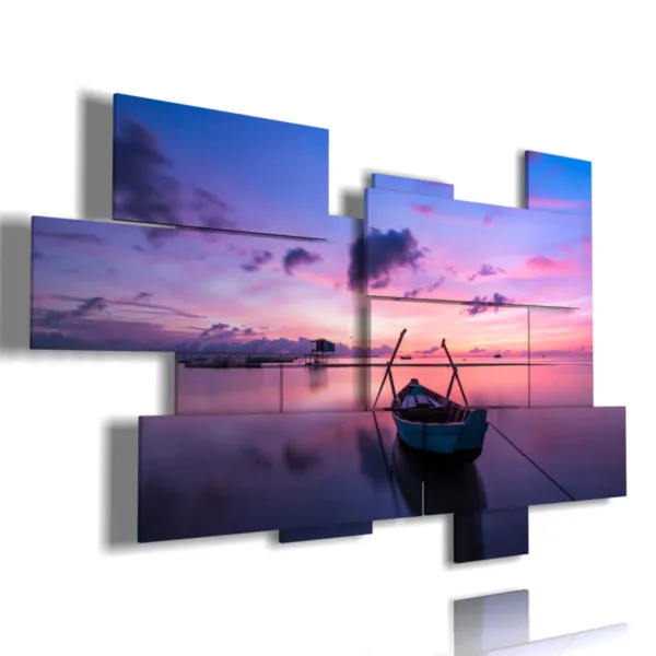 Dream-like sunset featuring paintings of the sea and boats