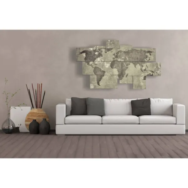 Interior design of a gray world map.