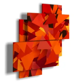 Paintings with geometric triangular red drawings