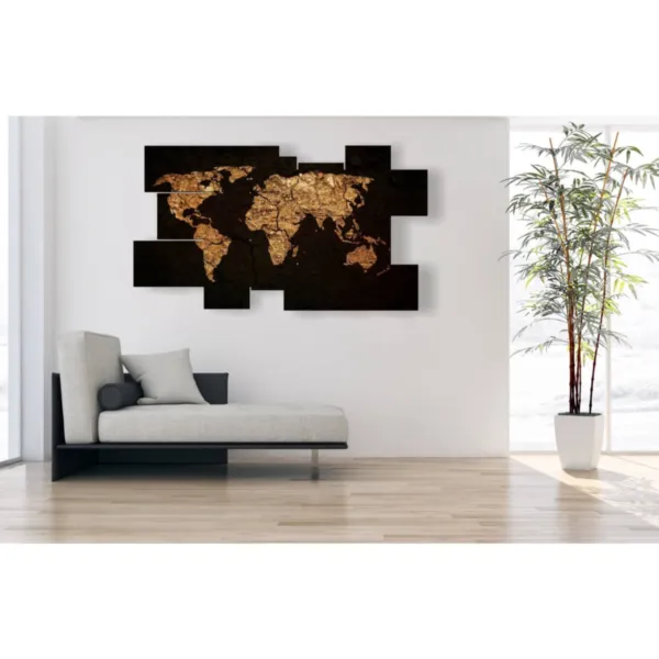 Golden world map mural