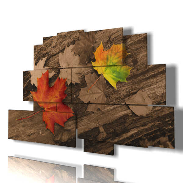 quadri sull autunno con foglie nel legno