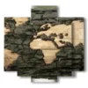 paintings modern world map in wood - version: 5 pannelli 89x85cm