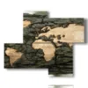 paintings modern world map in wood - version: 4 pannelli 94x77cm