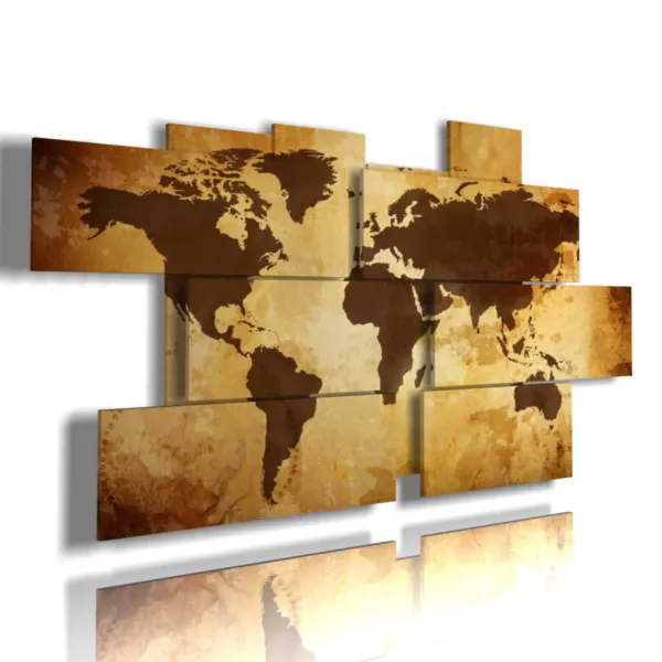 Painting with artistic photos of a brown globe