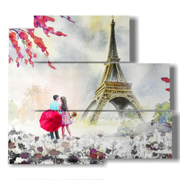 tableau peint Paris sous la pluie romantique