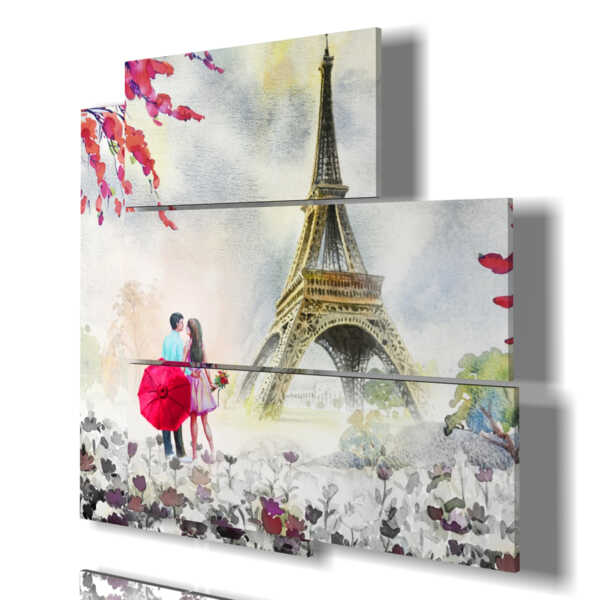 tableau peint Paris sous la pluie romantique