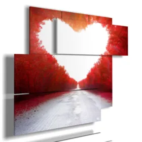 paintings in the shape of hearts made of red trees