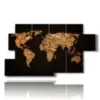 tableau globe dore sur fond noir - version: 7 pannelli 157x90cm