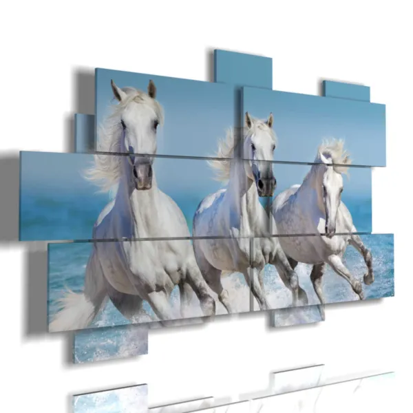 Paintings with white horses on the waves of the sea