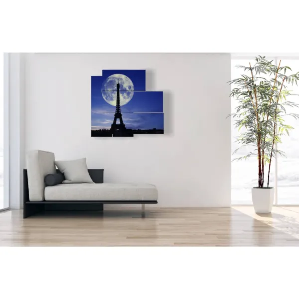 Painting of the Paris Tower Eiffel kissed by the moon