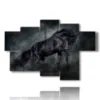 painting black horse in its power and majesty - version: 6 pannelli 136x91cm