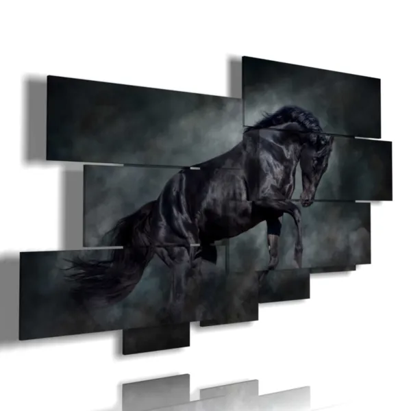 Ölgemälde eines schwarzen Pferdes in seiner Kraft und Erhabenhei