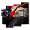 painting birds of prey and american flag - version: 5 pannelli 106x98cm