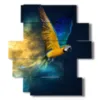 paintings of parrots in a blue yellow powder - version: 11 pannelli 137x151cm