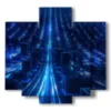 painting with abstract modern prints of blue light stree - version: 5 pannelli 89x85cm