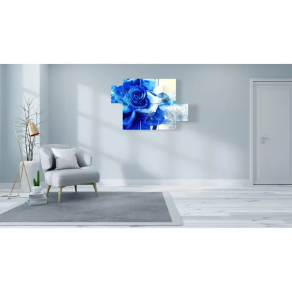 Furniture with blue rose print.