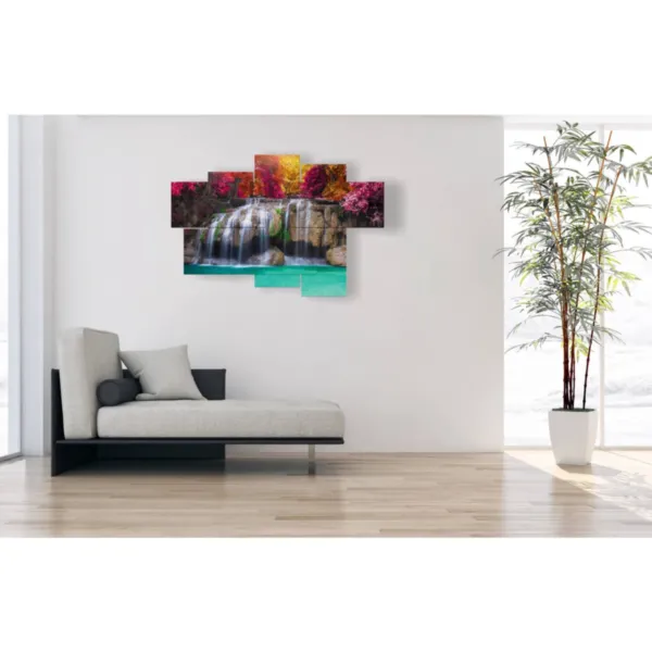 Bild auf Leinwand mit Wasserfall und Landschaft