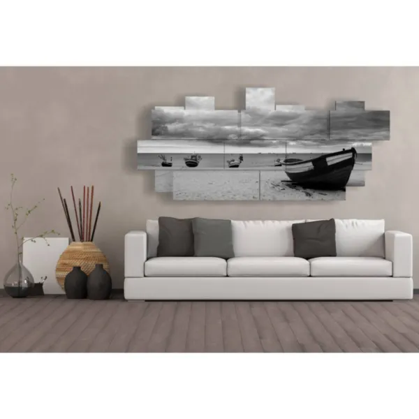 decoración de cuadro de barco en blanco y negro