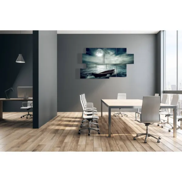 Painting with a boat in the stormy sea